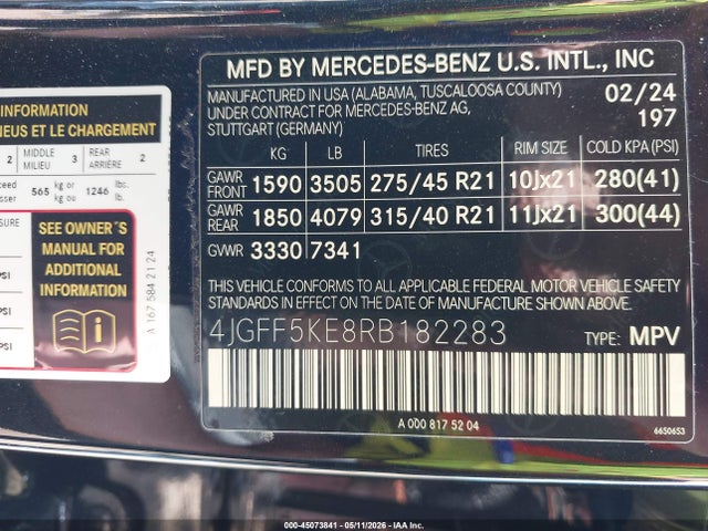 Aukcja sprzedaży 2024 Mercedes-benz Gls 450 4matic, vin: 4JGFF5KE8RB182283, numer aukcji: 45073841