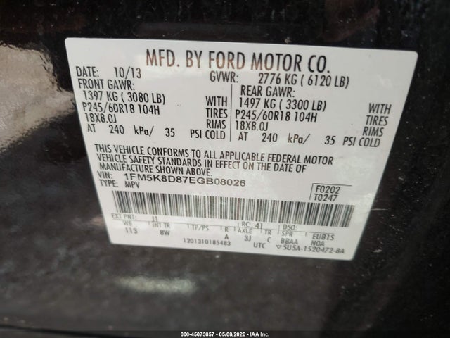 Продаж на аукціоні авто 2014 Ford Explorer Xlt, vin: 1FM5K8D87EGB08026, номер лоту: 45073857