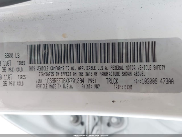 Продаж на аукціоні авто 2019 Ram 1500 Big Horn/lone Star  4x2 5'7 Box, vin: 1C6RREFT6KN701294, номер лоту: 45073865
