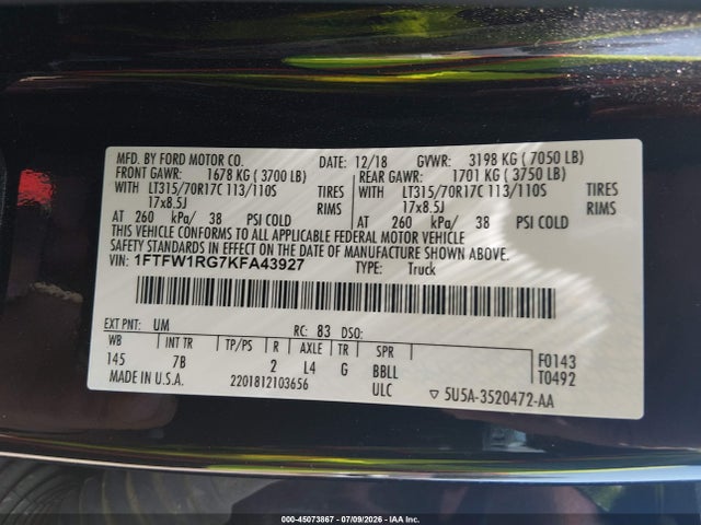 Ford F-150 Raptor 2019 1FTFW1RG7KFA43927 Image 8