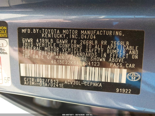 Продаж на аукціоні авто 2004 Toyota Camry Le, vin: 4T1BE32K64U894123, номер лоту: 45073871