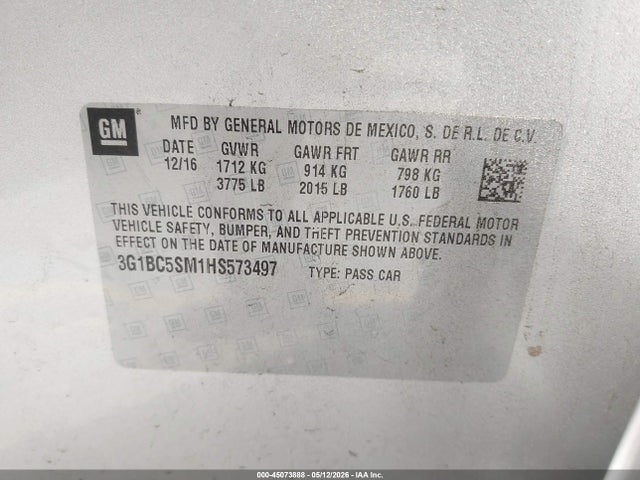 3G1BC5SM1HS573497 Chevrolet Cruze Ls Auto