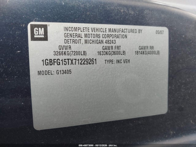 Продажа на аукционе авто 2007 Chevrolet Express Upfitter, vin: 1GBFG15TX71229261, номер лота: 45073890