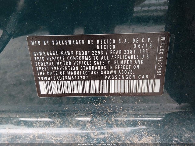 Aukcja sprzedaży 2019 Volkswagen Golf Alltrack Tsi S/tsi Se/tsi Sel, vin: 3VWH17AU7KM514287, numer aukcji: 45073893
