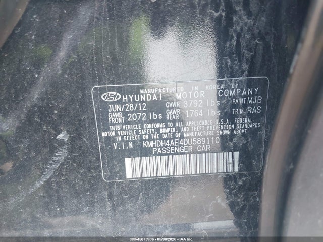 Aukcja sprzedaży 2013 Hyundai Elantra Gls, vin: KMHDH4AE4DU589110, numer aukcji: 45073906