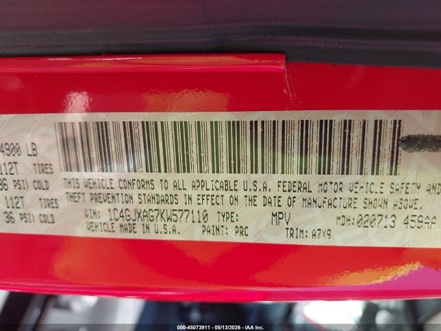 Aukcja sprzedaży 2019 Jeep Wrangler Sport S 4x4, vin: 1C4GJXAG7KW577110, numer aukcji: 45073911
