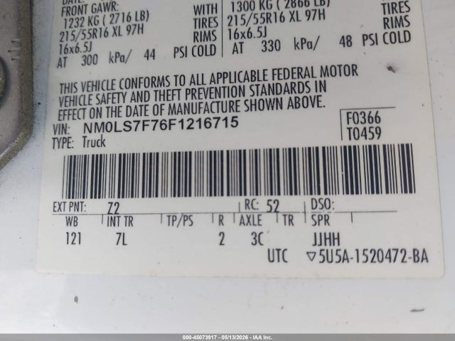 45073917 :رقم المزاد ، NM0LS7F76F1216715 vin ، 2015 Ford Transit Connect Xlt مزاد بيع