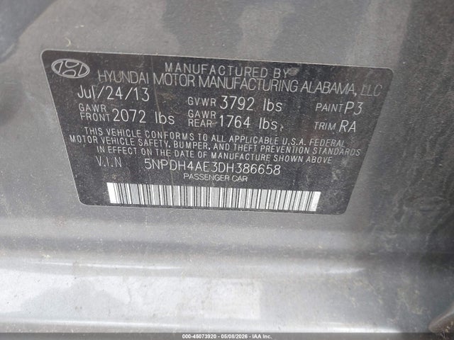 Продаж на аукціоні авто 2013 Hyundai Elantra Gls, vin: 5NPDH4AE3DH386658, номер лоту: 45073920