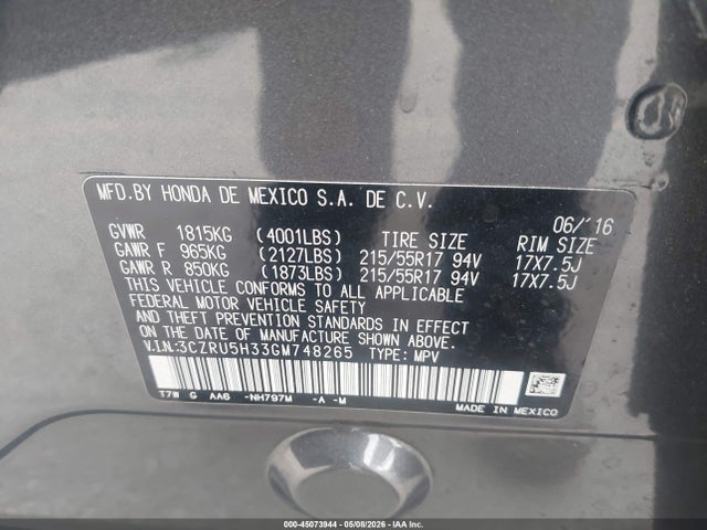 3CZRU5H33GM748265 Honda HR-V LX