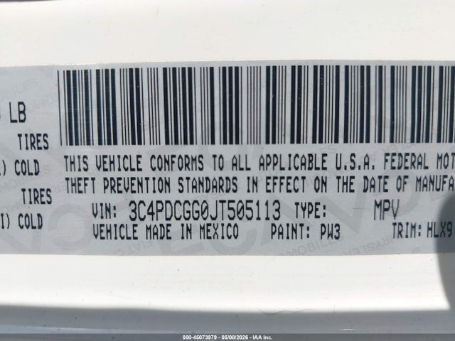 Продаж на аукціоні авто 2018 Dodge Journey Crossroad, vin: 3C4PDCGG0JT505113, номер лоту: 45073979
