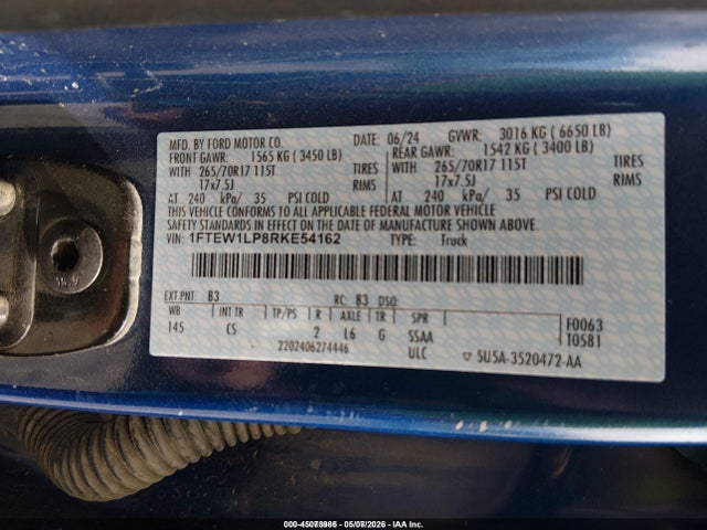 45073985 :رقم المزاد ، 1FTEW1LP8RKE54162 vin ، 2024 Ford F-150 Xl مزاد بيع