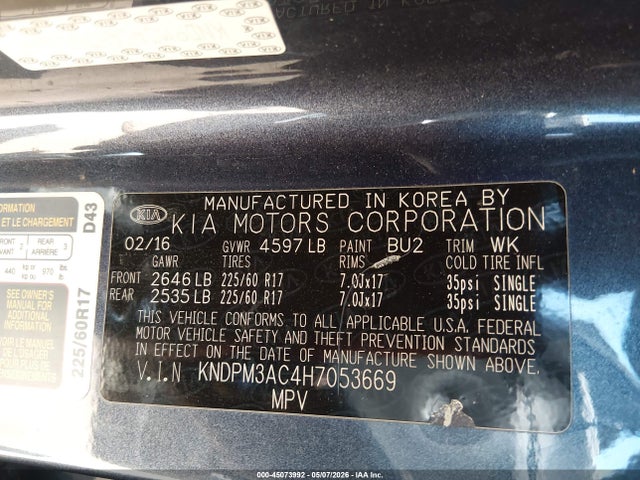 Aukcja sprzedaży 2017 Kia Sportage Lx, vin: KNDPM3AC4H7053669, numer aukcji: 45073992