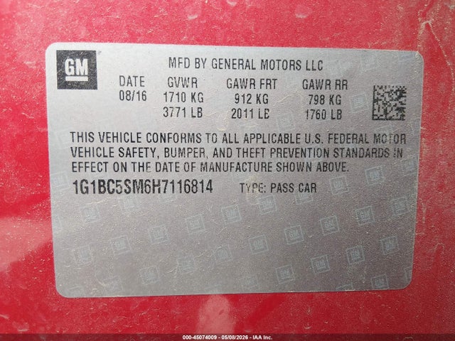 Chevrolet Cruze Ls Auto 2017 1G1BC5SM6H7116814 Image 9