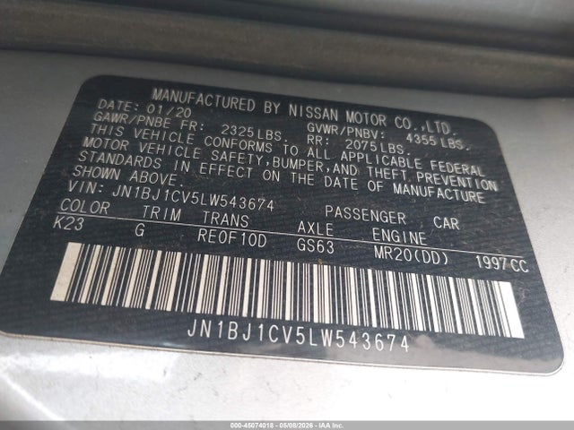 JN1BJ1CV5LW543674 Nissan Rogue Sport S Fwd Xtronic Cvt