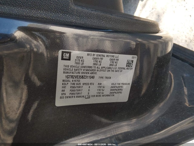 45074024 :رقم المزاد ، 1GTR2VE35BZ311049 vin ، 2011 Gmc Sierra 1500 Sle مزاد بيع