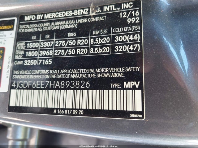 Продажа на аукционе авто 2017 Mercedes-benz Gls 450 4matic, vin: 4JGDF6EE7HA893826, номер лота: 45074036
