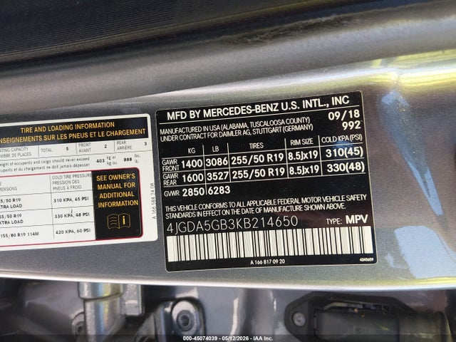 Aukcja sprzedaży 2019 Mercedes-benz Gle 400 4matic, vin: 4JGDA5GB3KB214650, numer aukcji: 45074039