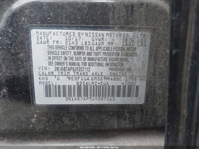 Auction sale of the 2018 Nissan Sentra Sr, vin: 3N1AB7AP9JY207113, lot number: 45074058