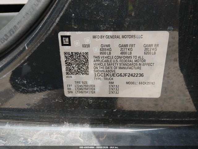 Продаж на аукціоні авто 2018 Chevrolet Silverado 2500hd Wt, vin: 1GC1KUEG6JF242236, номер лоту: 45074064