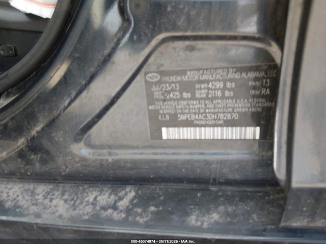 2013 Hyundai Sonata Gls მანქანა იყიდება აუქციონზე, vin: 5NPEB4AC3DH782870, აუქციონის ნომერი: 45074074
