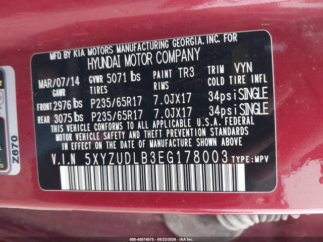 Продаж на аукціоні авто 2014 Hyundai Santa Fe Sport 2.4l, vin: 5XYZUDLB3EG178003, номер лоту: 45074075