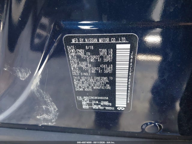 Продаж на аукціоні авто 2019 Infiniti Qx80 Luxe, vin: JN8AZ2NC8K9460258, номер лоту: 45074089