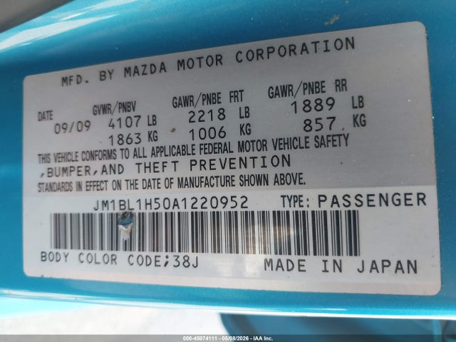 Aukcja sprzedaży 2010 Mazda Mazda3 S Sport, vin: JM1BL1H50A1220952, numer aukcji: 45074111