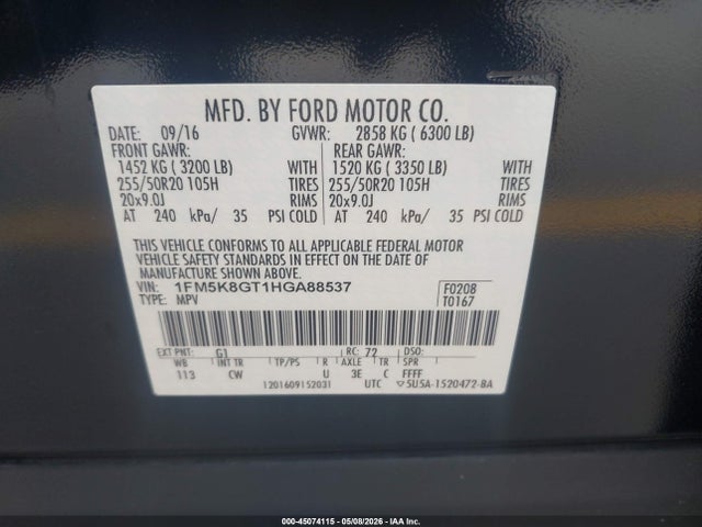 1FM5K8GT1HGA88537 Ford EXPLORER SPORT