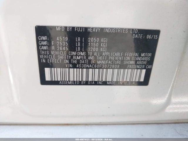 45074121 :رقم المزاد ، 4S3BNAC60F3072808 vin ، 2015 Subaru Legacy 2.5i Premium مزاد بيع