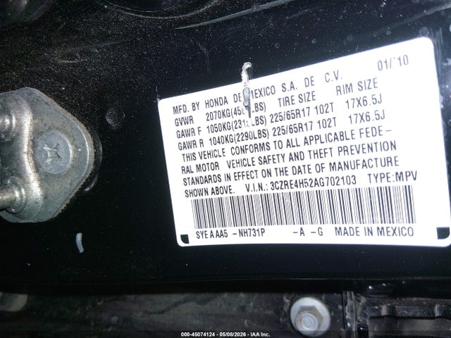 45074124 :رقم المزاد ، 3CZRE4H52AG702103 vin ، 2010 Honda Cr-v Ex مزاد بيع