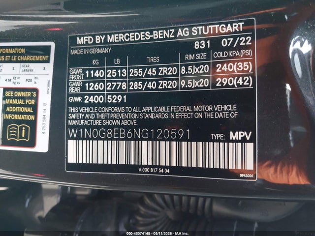 Aukcja sprzedaży 2022 Mercedes-benz Glc 300 4matic Suv, vin: W1N0G8EB6NG120591, numer aukcji: 45074145