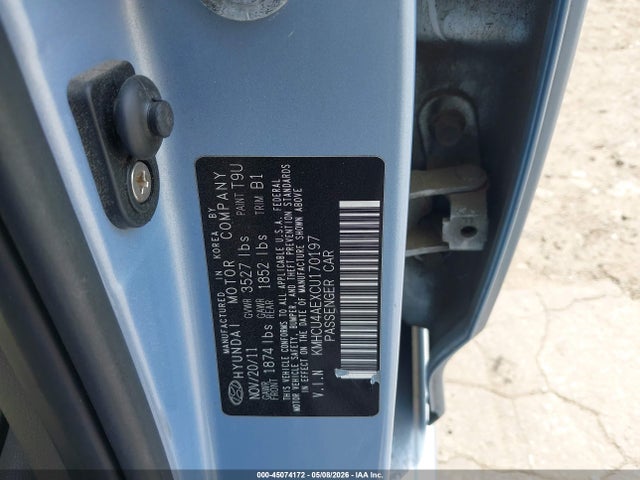 45074172 :رقم المزاد ، KMHCU4AEXCU170197 vin ، 2012 Hyundai Accent Gls مزاد بيع