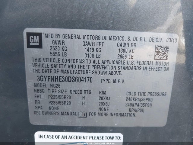 Продаж на аукціоні авто 2013 Cadillac Srx Performance Collection, vin: 3GYFNHE30DS604170, номер лоту: 45074185