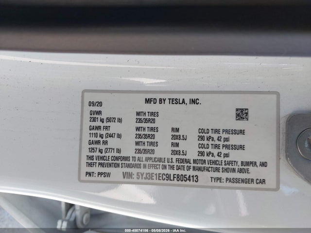 Продаж на аукціоні авто 2020 Tesla Model 3 Performance Dual Motor All-wheel Drive, vin: 5YJ3E1EC9LF805413, номер лоту: 45074186