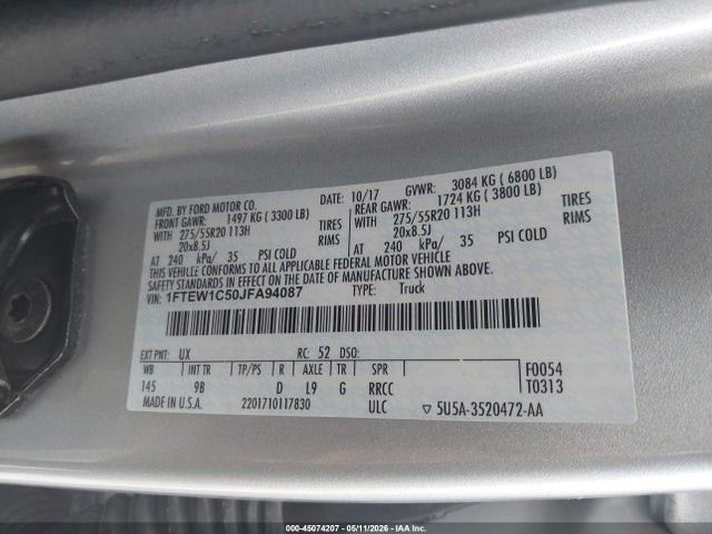 Ford F-150 Platinum 2018 1FTEW1C50JFA94087 Image 9