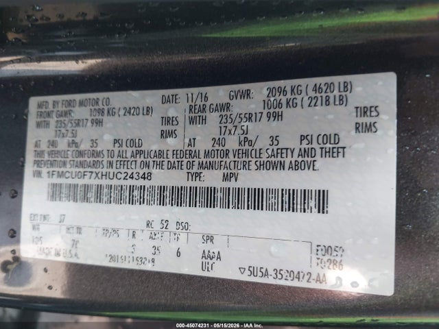 Aukcja sprzedaży 2017 Ford Escape S, vin: 1FMCU0F7XHUC24348, numer aukcji: 45074231
