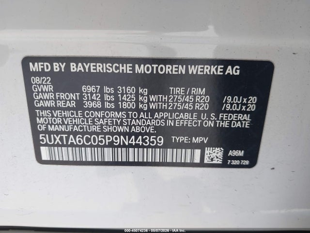 Aukcja sprzedaży 2023 Bmw X5 Phev Xdrive45e, vin: 5UXTA6C05P9N44359, numer aukcji: 45074236