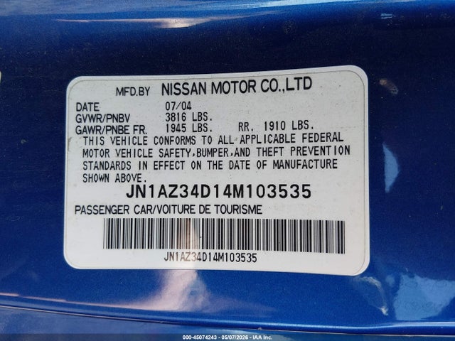 Aukcja sprzedaży 2004 Nissan 350z Enthusiast, vin: JN1AZ34D14M103535, numer aukcji: 45074243