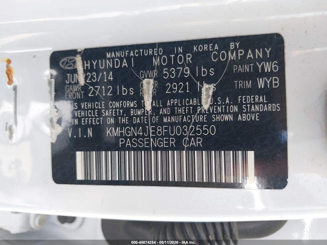 Aukcja sprzedaży 2015 Hyundai Genesis 3.8, vin: KMHGN4JE8FU032550, numer aukcji: 45074254