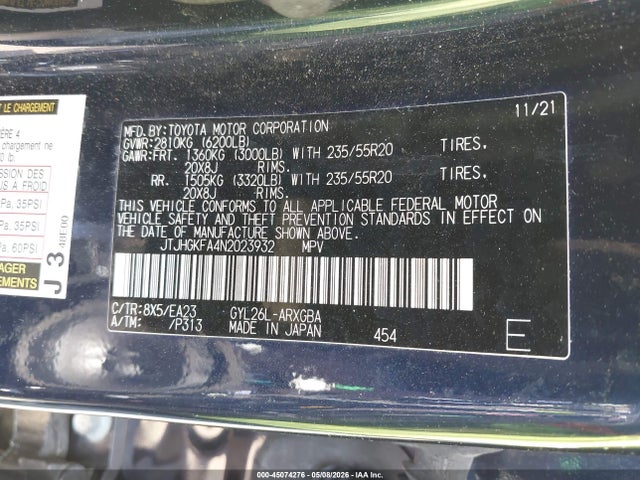 Продажа на аукционе авто 2022 Lexus Rx 450hl, vin: JTJHGKFA4N2023932, номер лота: 45074276