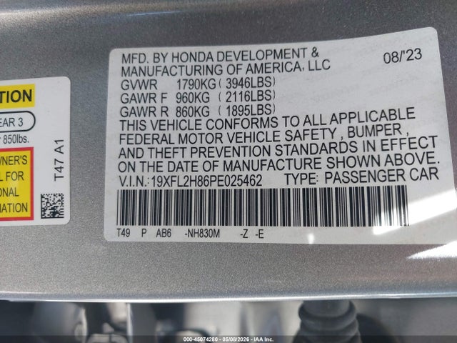 19XFL2H86PE025462 Honda Civic Sport