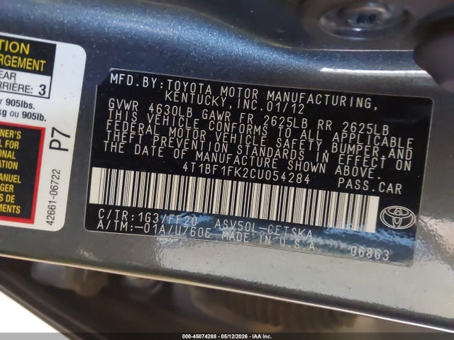 Продаж на аукціоні авто 2012 Toyota Camry Se, vin: 4T1BF1FK2CU054284, номер лоту: 45074288