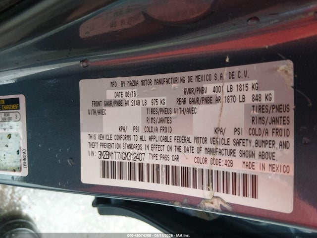 Aukcja sprzedaży 2016 Mazda Mazda3 I Sport, vin: 3MZBM1T7XGM312407, numer aukcji: 45074308