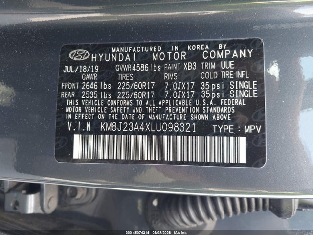 Продажа на аукционе авто 2020 Hyundai Tucson Se, vin: KM8J23A4XLU098321, номер лота: 45074314