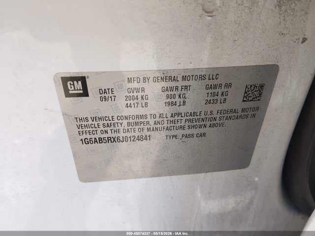 Продаж на аукціоні авто 2018 Cadillac Ats Luxury, vin: 1G6AB5RX6J0124841, номер лоту: 45074337