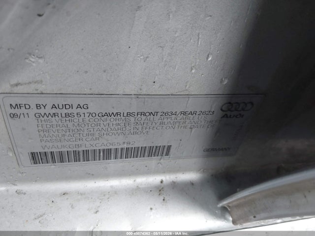 45074362 :رقم المزاد ، WAUKGBFLXCA065192 vin ، 2012 Audi S4 3.0 Premium Plus مزاد بيع
