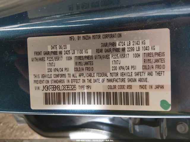 Продаж на аукціоні авто 2020 Mazda Cx-5 Sport, vin: JM3KFBBM8L0835326, номер лоту: 45074364