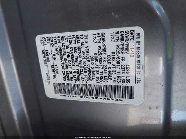 Aukcja sprzedaży 2013 Nissan Rogue Sv, vin: JN8AS5MV8DW120783, numer aukcji: 45074375