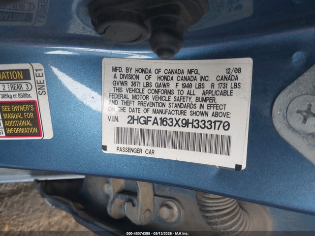 Продаж на аукціоні авто 2009 Honda Civic Vp, vin: 2HGFA163X9H333170, номер лоту: 45074395