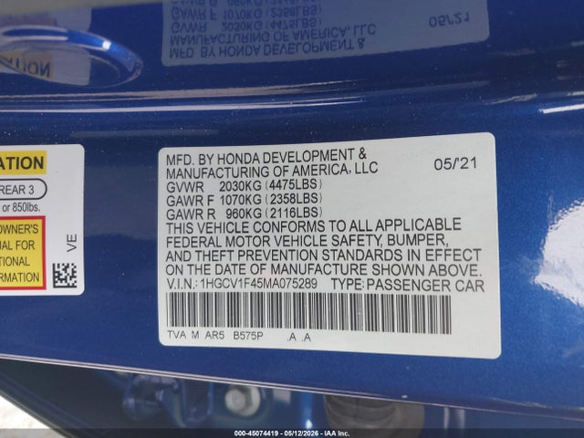1HGCV1F45MA075289 Honda Accord Sport Special Edition